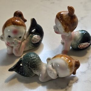 Set Of 3 Vintage Norcrest Mermaid Figurines.